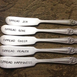 vintage silverware hand stamped cheese spreader, butter knifes image 4