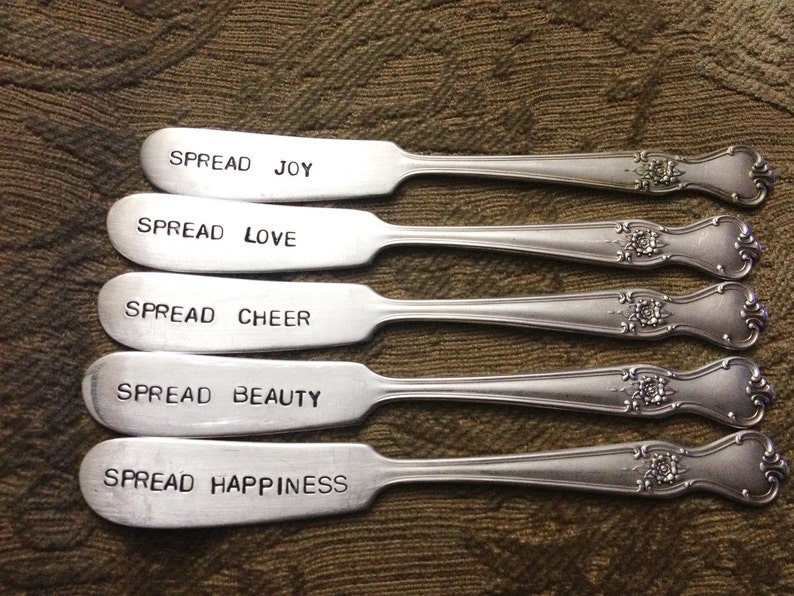 vintage silverware hand stamped cheese spreader, butter knifes image 4