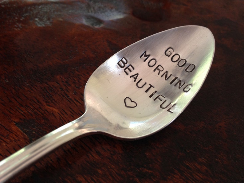 recycled silverware vintage silverware hand stamped Good Morning Beautiful spoon image 5