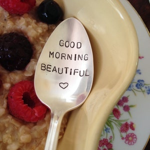 recycled silverware vintage silverware hand stamped Good Morning Beautiful spoon image 2