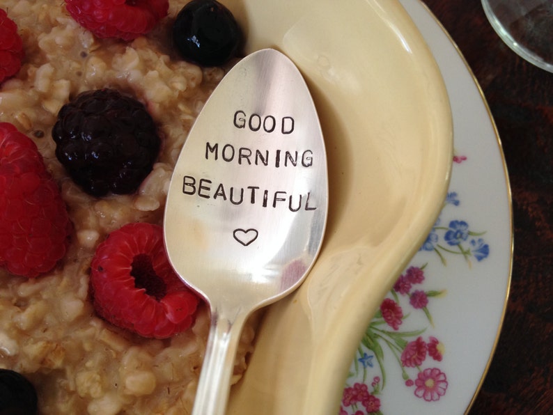 recycled silverware vintage silverware hand stamped Good Morning Beautiful spoon image 2