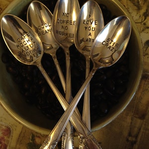 Choose 5 Hand Stamped Vintage Spoons for Coffee Lovers image 2