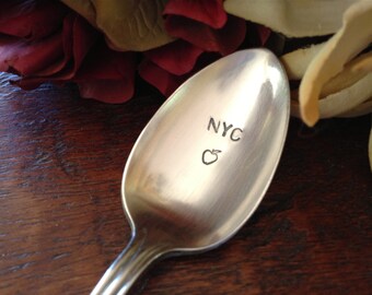 NYC    recycled silverware hand stamped