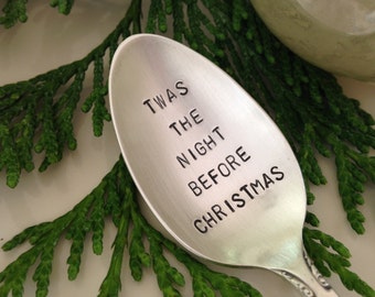 Recycled Silverware Christmas Spoon Hand Stamped   Twas The Night Before Christmas