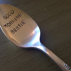 Good Morning Bestie, recycled vintage silver plate spoon image 2