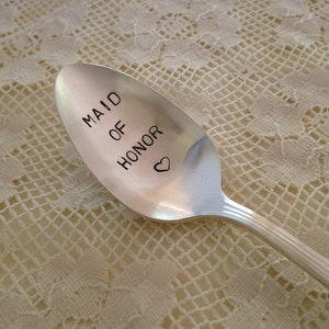 Maid Of Honor Recycled vintage silverware hand stamped spoon image 2