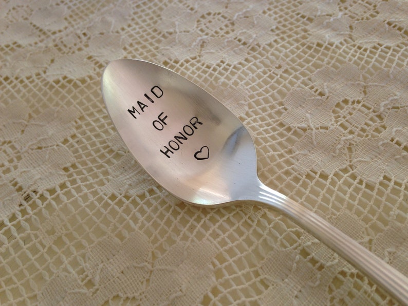 Maid Of Honor Recycled vintage silverware hand stamped spoon image 2