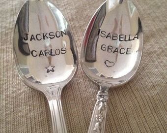 recycled silverware Hand Stamped Personalized Vintage Childs spoon