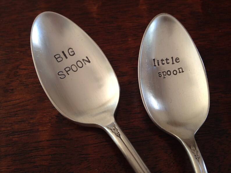Big Spoon Little Spoon Wedding Spoons Hand Stamped Vintage