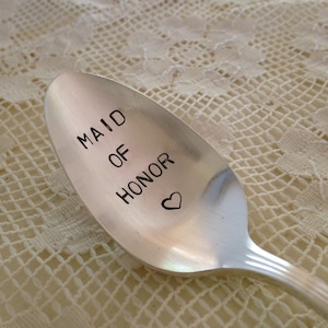 Maid Of Honor Recycled vintage silverware hand stamped spoon image 1