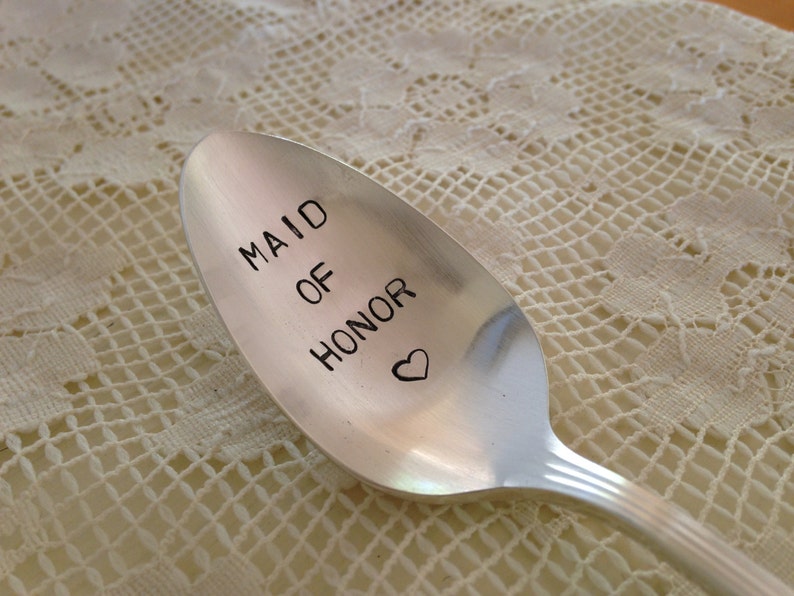 Maid Of Honor Recycled vintage silverware hand stamped spoon image 1