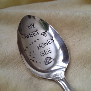 Recycled Silverware My Sweet Honey Bee vintage silverplate hand stamped spoon image 2