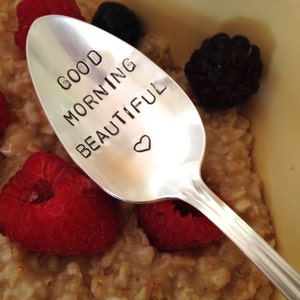 recycled silverware vintage silverware hand stamped Good Morning Beautiful spoon image 3