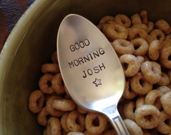 Kids personalized breakfast spoon   recycled silverware Hand Stamped Personalized Vintage