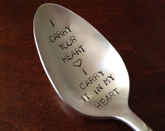 Recycled Silverware. hand stamped Tablespoon I Carry Your Heart