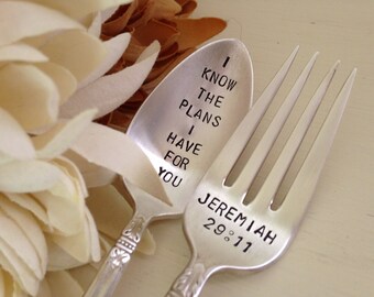 Jeremiah 29:11  vintage silverware hand stamped spoon and fork set