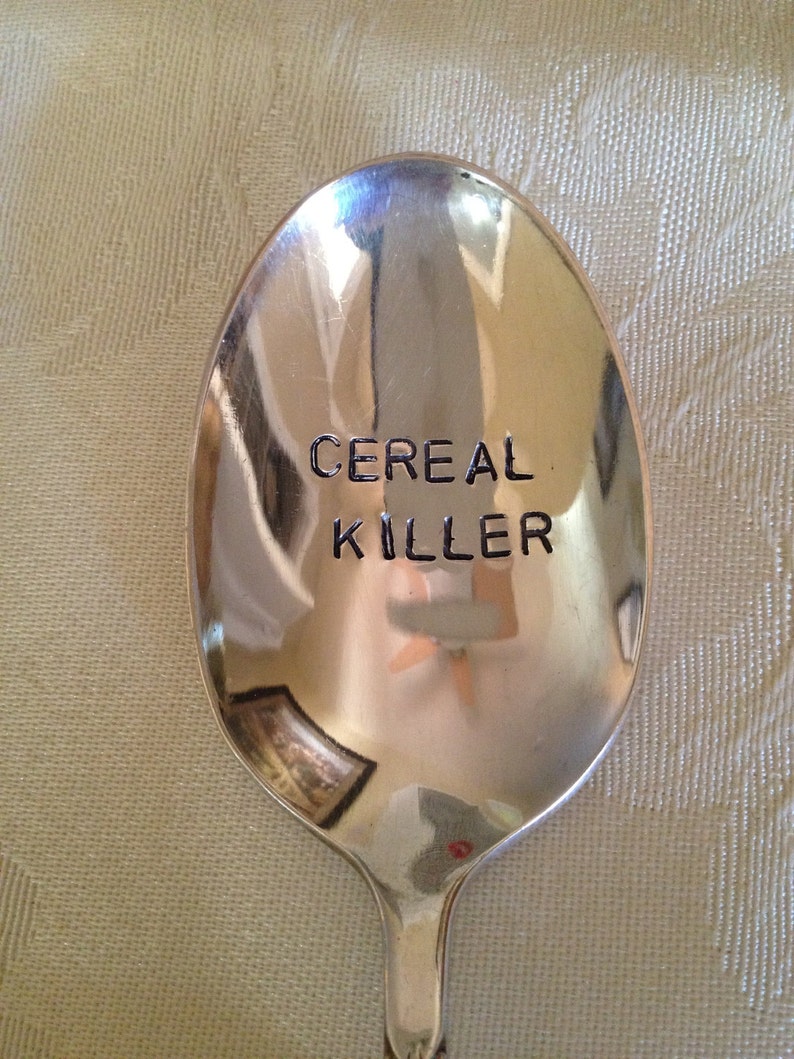 Cereal Killer vintage recycled silverware hand stamped cereal spoon image 4