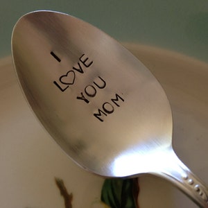 I Love You Mom vintage silverware hand stamped spoon image 1