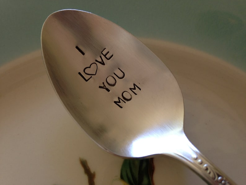 I Love You Mom vintage silverware hand stamped spoon image 1