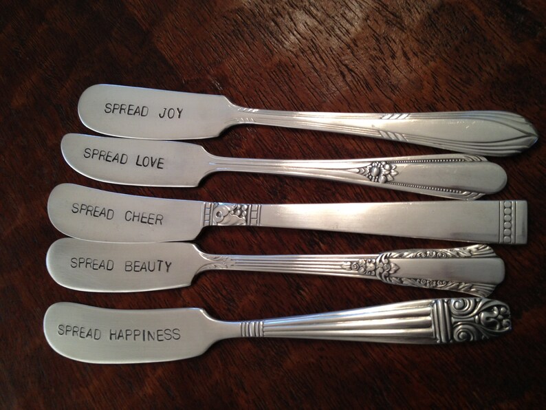 vintage silverware hand stamped cheese spreader, butter knifes image 3