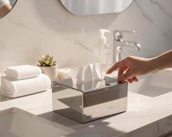 Edelstahl-Tuchbox-Abdeckung, moderner Spiegel-Gesichtstuchhalter, Arbeitsplatte im Badezimmer