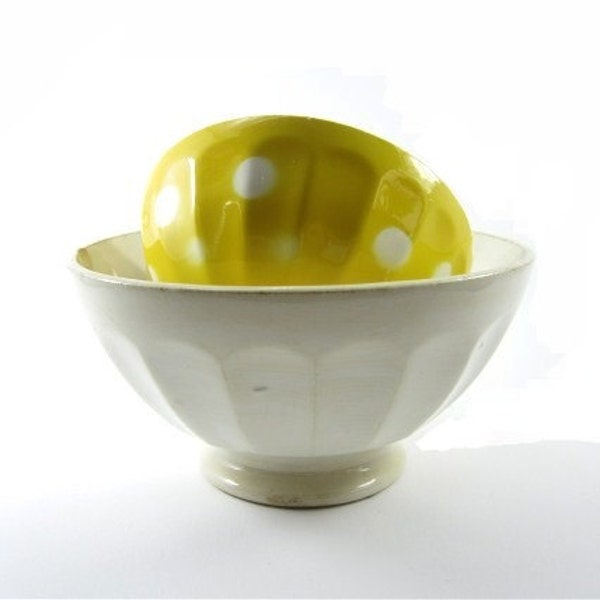 Vintage french cafe au lait bowl ,yellow bowl, digoin bowl, small bowl