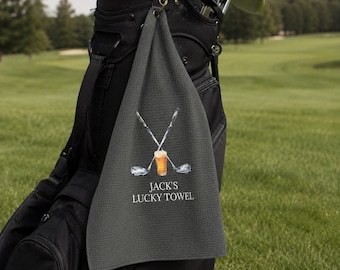 Toalha de golfe personalizada, toalha para bolsa de golfe personalizada, presente para amantes de golfe e cerveja, presente de golfe para ele, presente para padrinhos, presente para despedida de solteiro