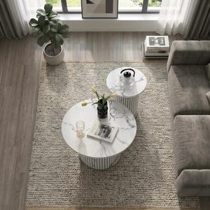 MODERNE RONDE KOFFIE marmeren tafel set van 2 | minimalistische bijzettafels