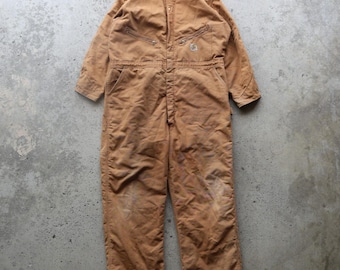 Vintage Carhartt 50R Brown Duck Canvas Insulated Coveralls Quilted Workwear