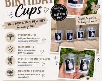Custom Polaroid Photo Party Cups | Personalized Birthday Celebration Keepsakes