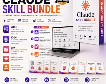 Pack de compétences Claude | Compétences en édition limitée, plus de 100 agents, scénarios, projets (téléchargement numérique)