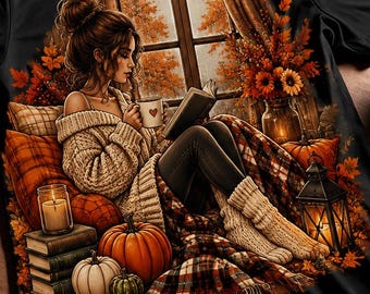 Gezellig herfstleeshoekje T-shirt, Cottagecore boekenliefhebber T-shirt (herfstseizoen)
