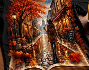 Herfst T-shirt voor boekenliefhebbers, comfortabel herfstshirt om te lezen, literair cadeau (digitale download)