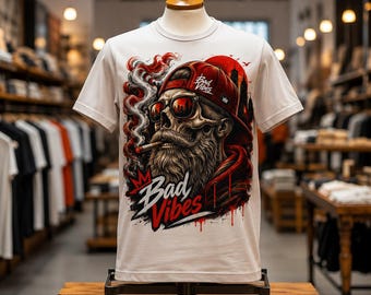 Bad Vibes Skull T-Shirt Design, Gothic Streetwear Tee (Digital Download)