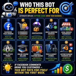 facebook bot, auto reply bot, facebook automation, comment automation, python bot, facebook marketing, lead generation, ecommerce automation, social media bot, smart replies, business automation, facebook tool,