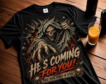 Koszulka z horrorem „Grim Reaper”, gotycki wzór czaszki, upiorny prezent na Halloween (do pobrania w wersji cyfrowej)