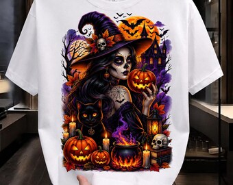 Happy Halloween T-Shirt Design, Spooky Ghost Pumpkin Witch Haunted House (Digital Download)