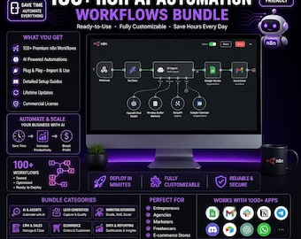 100k n8n AI Automation Workflows Bundle | Business Systems, AI Agents (Digital Download)