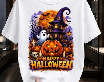 Spooky Halloween Graphic Tee, Haunted House, Ghost, Pumpkin, Witch (Digital Download)