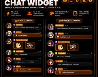 Multistream Chat Widget for Twitch, YouTube & TikTok | Stream Overlay Alerts | Instant Download
