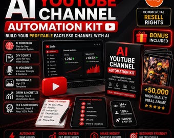 AI YouTube Channel Automation Kit | Faceless Channel Scripts, Voiceover (Digital Download)