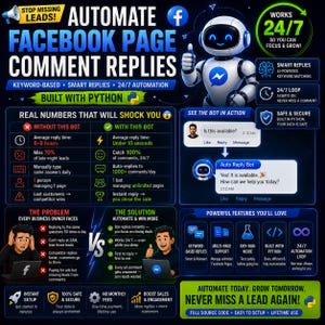 facebook bot, auto reply bot, facebook automation, comment automation, python bot, facebook marketing, lead generation, ecommerce automation, social media bot, smart replies, business automation, facebook tool,
