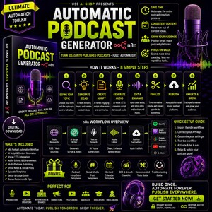 AI Podcast Generator Workflow | n8n Automation, Script, Audio, Publish (Digital Download)