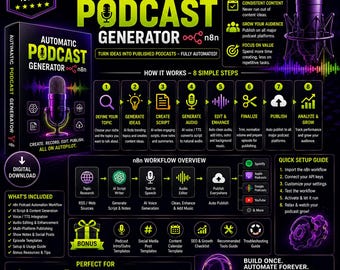 AI Podcast Generator Workflow | n8n Automation, Script, Audio, Publish (Digital Download)