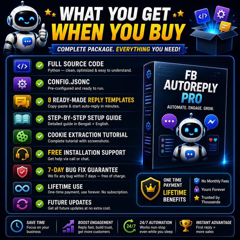 facebook bot, auto reply bot, facebook automation, comment automation, python bot, facebook marketing, lead generation, ecommerce automation, social media bot, smart replies, business automation, facebook tool,