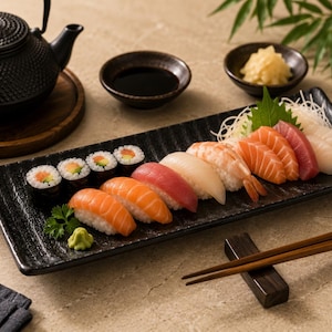 Minimalist Japanese Sushi Plate, Black Serving Tray for Sushi, Sashimi & Appetizers