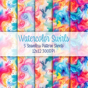 Watercolor Swirls Digital Paper Seamless Patterns for Scrapbooking, Fabric or More!