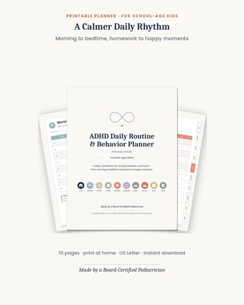 Printable and Fillable ADHD Daily Routine & Behavior Planner for Kids ...