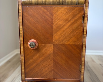 1930s Art Deco Waterfall Walnut Nightstand with Bakelite Pull