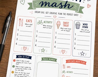 Date Night MASH Game Printable | Couples Date Night Ideas | Fun Date Night Game | Instant Download | Romantic Couples Activity